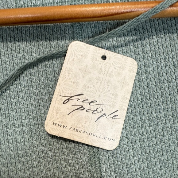 Free People We The Free Anakin Thermal Waffle Henley Top Large V Neck Knit Blue - Picture 7 of 13